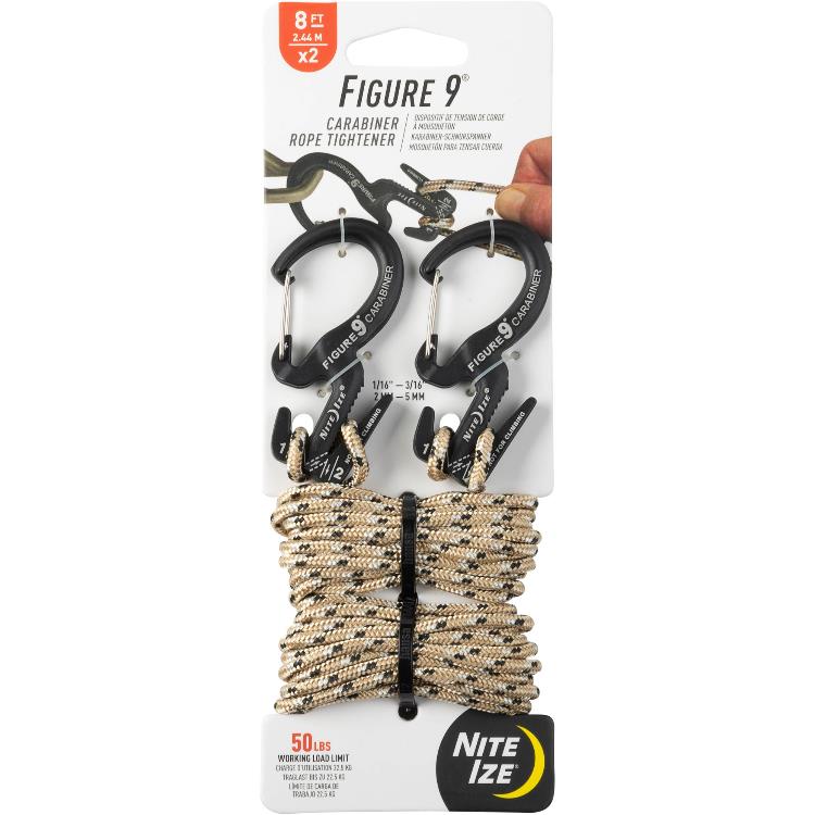 Nite Ize Figure 9 Carabiner Rope Tightener with 3.5mm Cord Package of 2 00568 BL