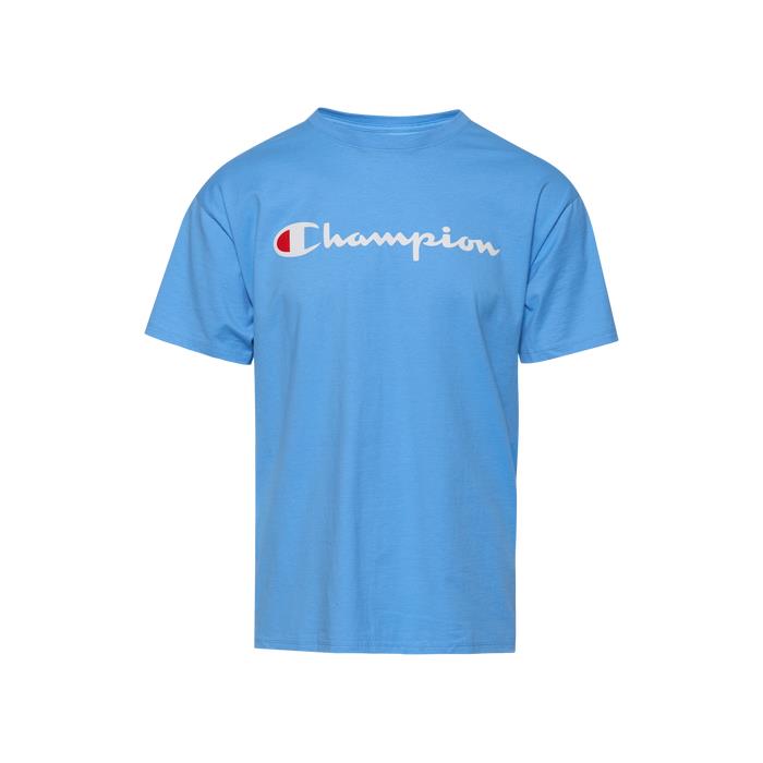 Champion Cotton Script Logo T Shirt 02197 Swiss Blue