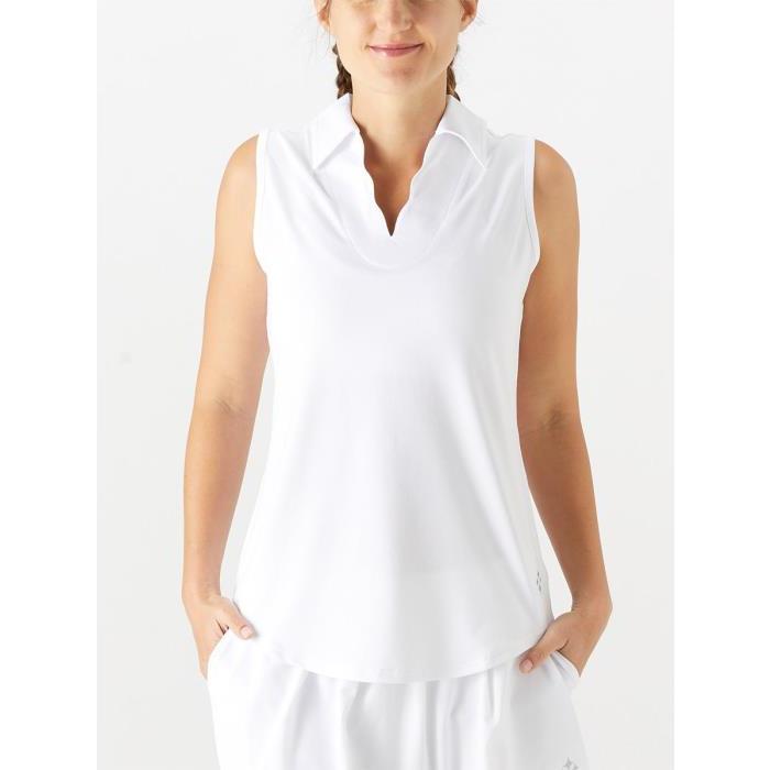 Jofit Womens Essential Scallop Sleeveless Polo White 01206