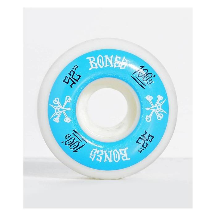 Bones 100 Ringers 52mm Blue &amp; White Skateboard Wheels 00019