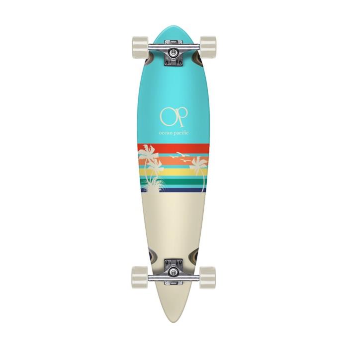 Ocean Pacific Sunset Pintail Teal / Off White Longboard Complete Skateboard 8.7 x 40 00098