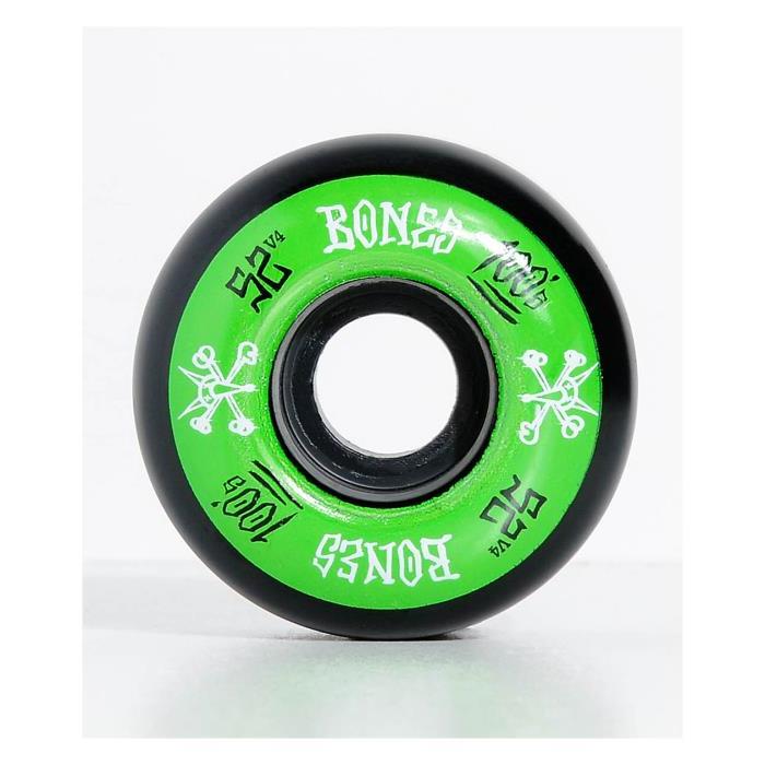 Bones 100 Ringers 52mm Green &amp; Black Skateboard Wheels 00044