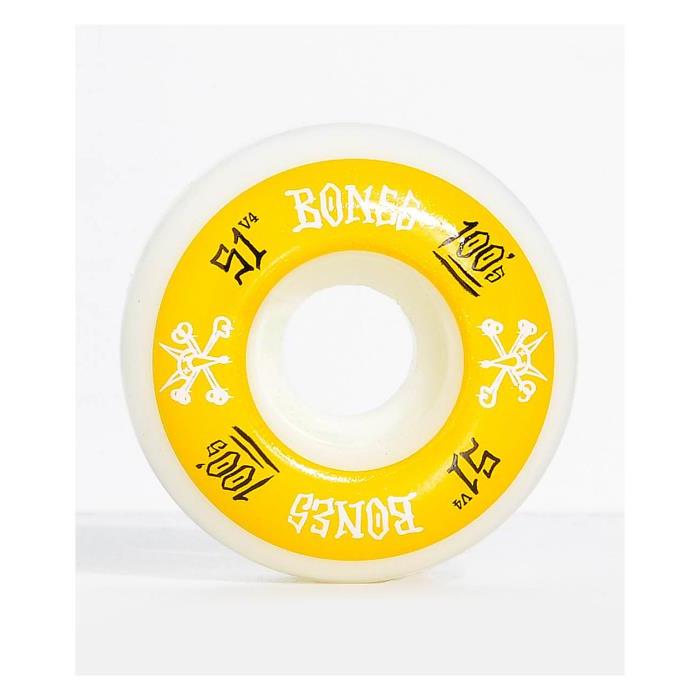 Bones 100 Ringers 51mm Yellow &amp; White Skateboard Wheels 00041