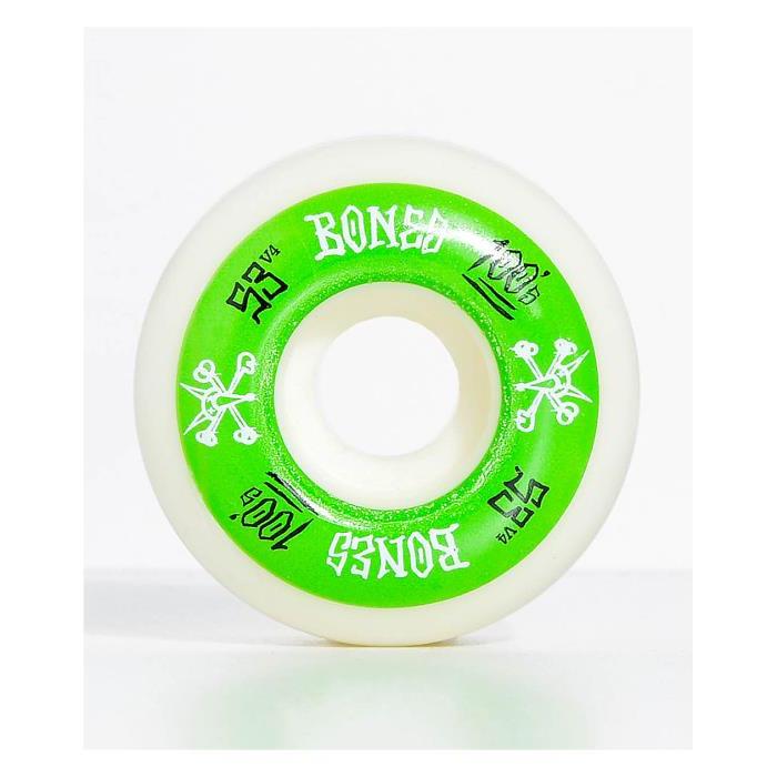 Bones 100 Ringers 53mm Green &amp; White Skateboard Wheels 00040