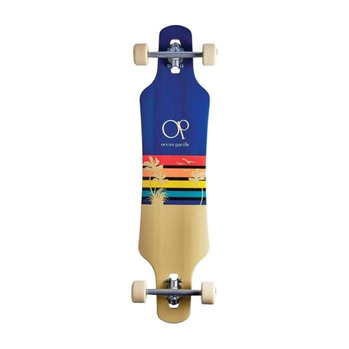 Ocean Pacific Sunset Drop Through Blue / Off White Longboard Complete Skateboard 9.5 x 39 00096