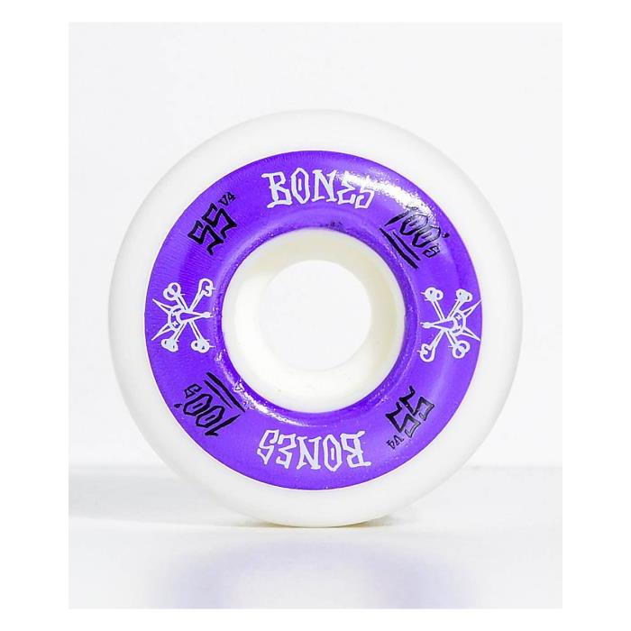 Bones 100 Ringers 55mm Pure White &amp; Purple Skateboard Wheels 00016