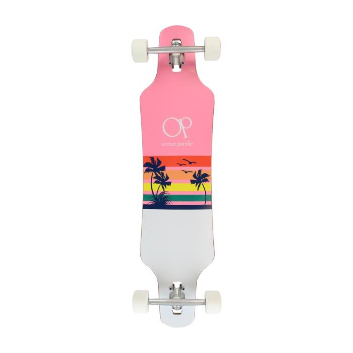 Ocean Pacific Sunset Drop Through Pink / White Longboard Complete Skateboard 9.5 x 39 00097