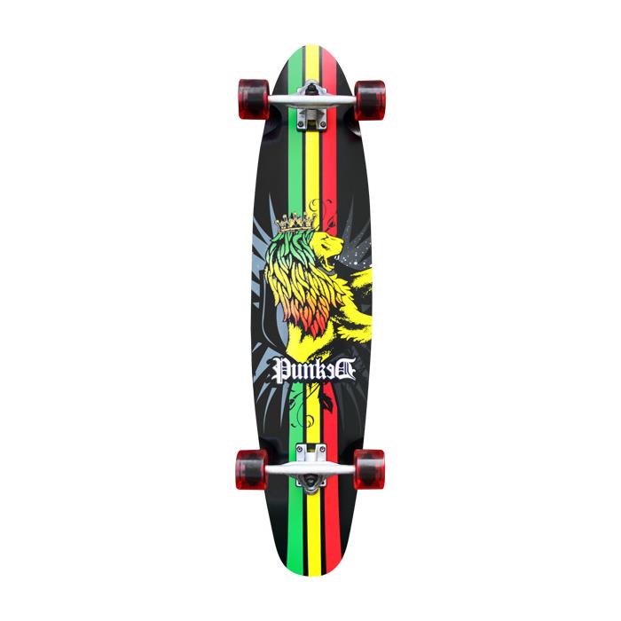 Punked Skateboards Kicktail Rasta Lion Longboard Complete Skateboard 9.75 x 40 00035
