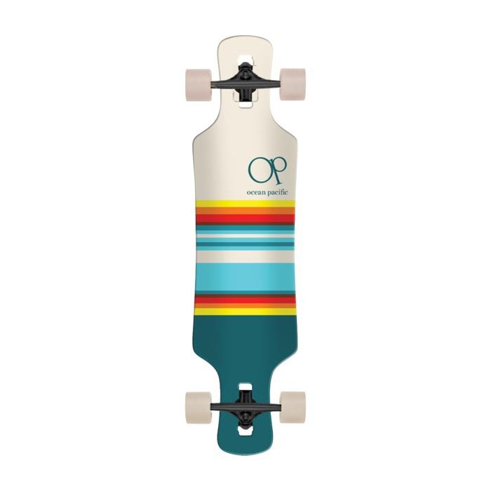 Ocean Pacific Swell Drop Through Off White / Teal Longboard Complete Skateboard 9 x 36 00099