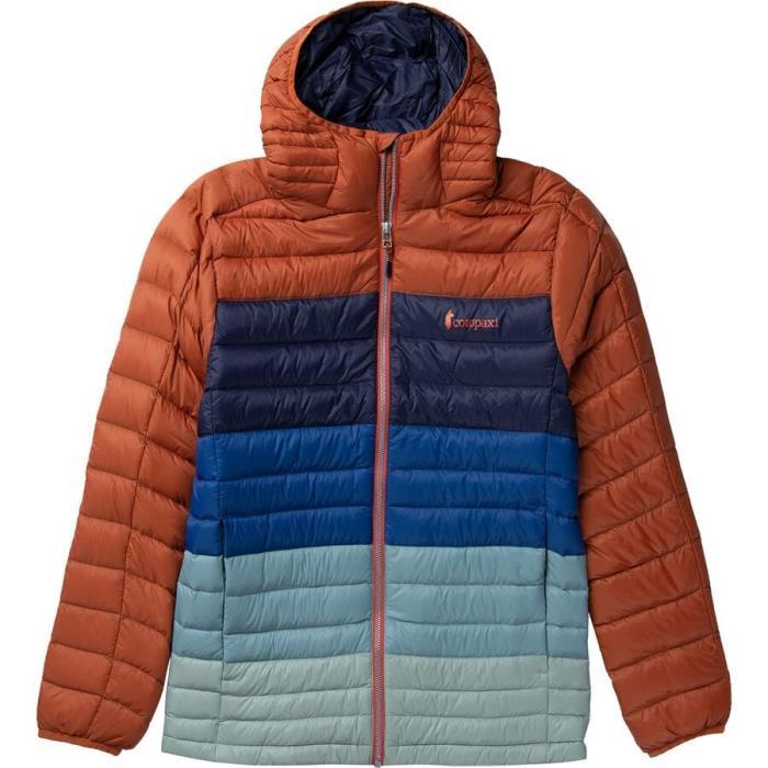Cotopaxi Fuego Down Hooded Colorblock Jacket Men 04796 Spice Stripes Chestnut/Spice