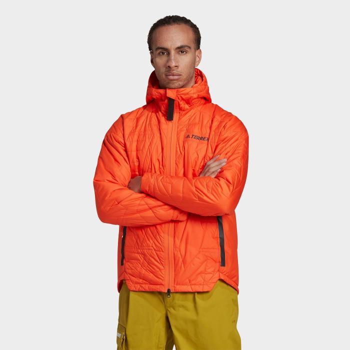Mens adidas Terrex MYSHELTER Primaloft Hooded Padded Jacket 00115 Semi Impact Orange